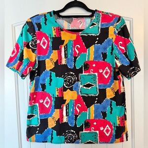Vintage 90s Women’s Short Sleeve Blouse Size 10 Retro Colorful